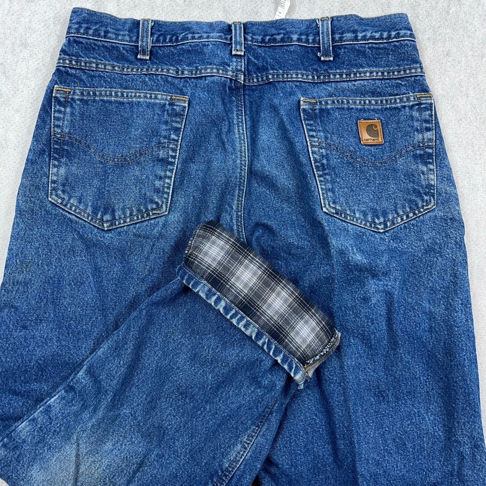 Carhartt Jeans Mens 34x31 Blue Flannel Lined Straight Leg Relaxed Fit Work Worn